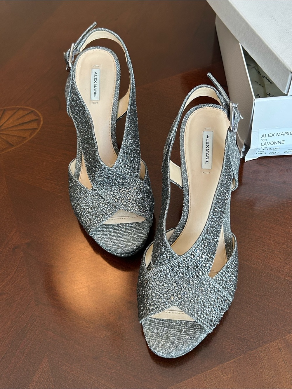 Alex Marie Silver Sparkle Slingback Heels
